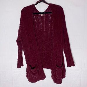 Love Tree Oversized Burgundy Knit Open Front Cardigan Sweater W Pockets S